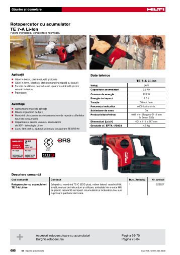 Rotopercutor cu acumulator TE 7-A Li-Ion - Hilti