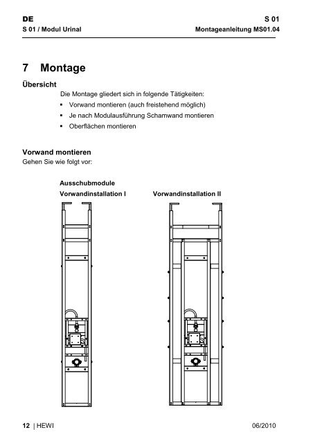 Montageanleitung D S 01 Urinal Module I-IV - HEWI