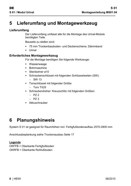 Montageanleitung D S 01 Urinal Module I-IV - HEWI