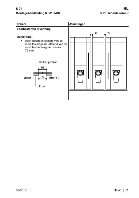 Montage van NL S 01 Modules urinoirs I-IV