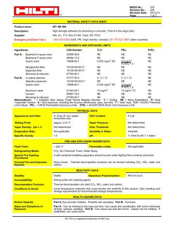 ® MSDS No.: 276 Revision No.: 008 Revision Date: 04/12/10 ... - Hilti