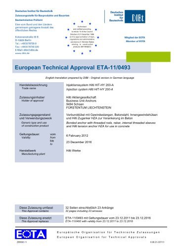 European Technical Approval ETA-11/0493 - Hilti