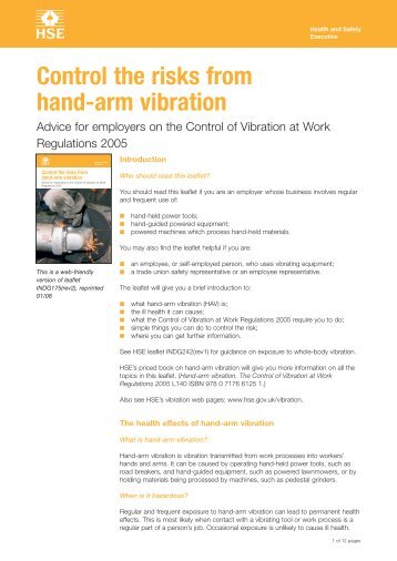 Control the risks from hand-arm vibration - Health and Safety ...