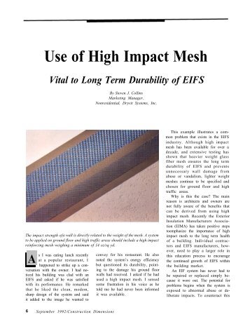 Use of High Impact Mesh Vital to Long Term Durability of EIFS - AWCI