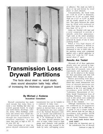 Transmission Loss: Drywall Partitions - AWCI