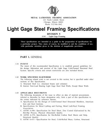 Light Gage Steel Framing Specifications - AWCI