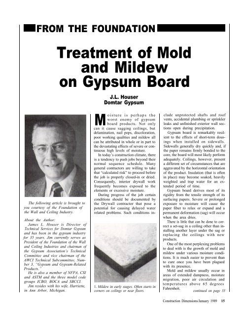 Treatment of Mold and Mildew on Gypsum Board - AWCI