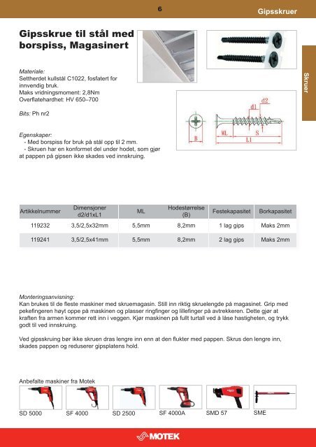 Gipsskruer - Motek
