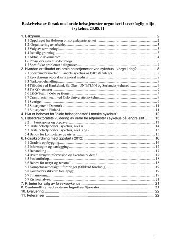 Beskrivelse orale helsetjenester i sykehus sept 2011