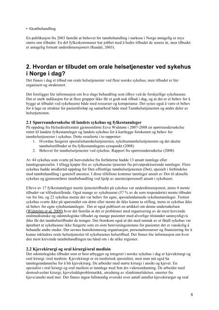 Beskrivelse orale helsetjenester i sykehus sept 2011