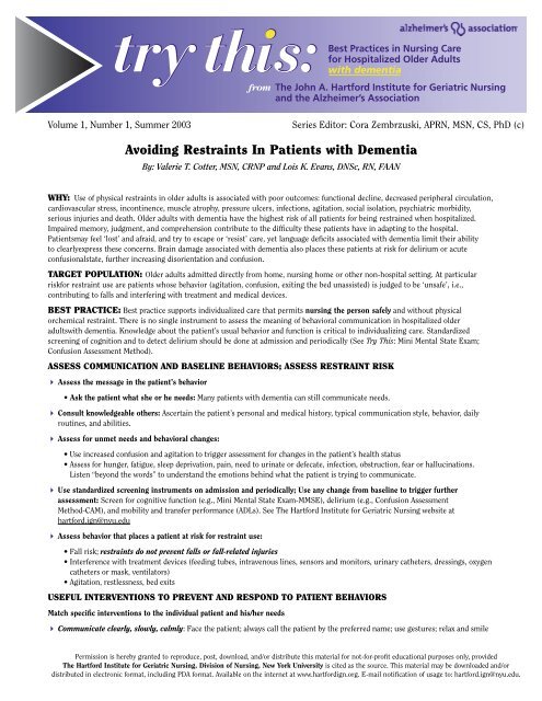 Avoiding Restraints In Patients with Dementia - Casenex