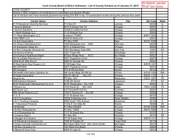 List of County Vendors: as of January 31, 2010 - Cook County