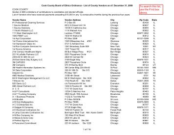 List of County Vendors: as of December 31, 2009 - Cook County