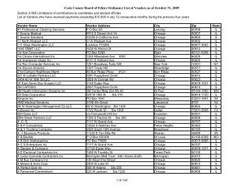 Cook County List of Vendors as of October 31, 2009