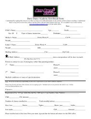 Davis Dance Academy Enrollment Form