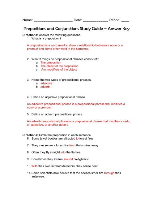 Preposition And Conjunction Sg Answer Key Preposition And Conjunction Sg Answer Key