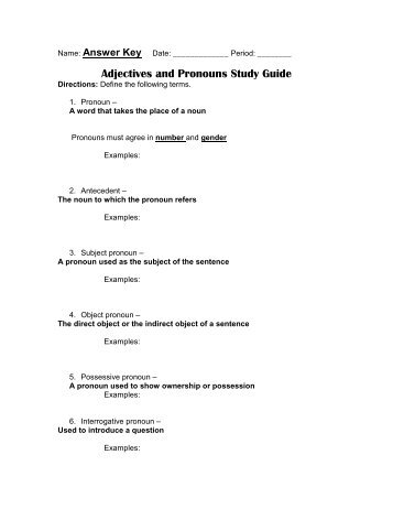 Pronoun study guide - answer key