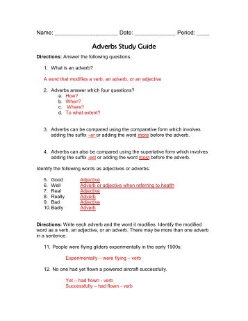 Adverb Study Guide Answer Key