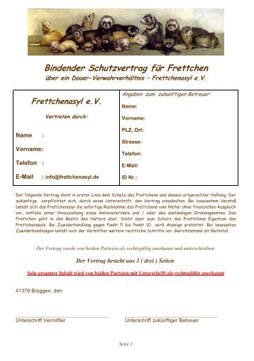 Bindender Schutzvertrag fÃ¼r Frettchen - Frettchenasyl e.V.