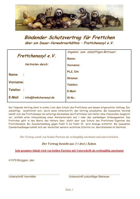 Bindender Schutzvertrag fÃ¼r Frettchen - Frettchenasyl e.V.