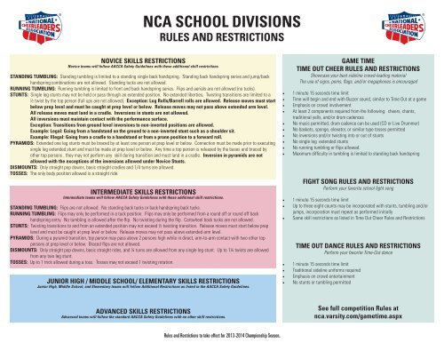 nca school divisions - National Cheerleaders Association - Varsity.com
