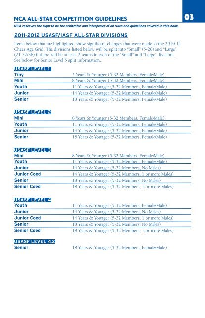 2010-2011 USASF All-Star Divisions