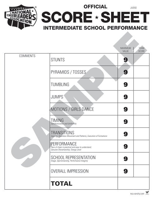 2014 School Sample Score Sheets - Varsity.com