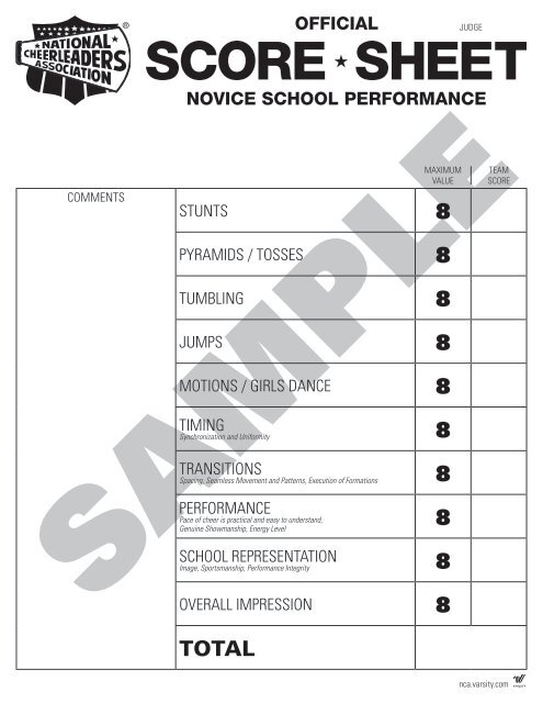 2014 School Sample Score Sheets - Varsity.com