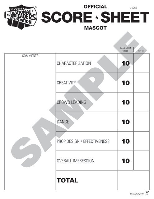 2014 School Sample Score Sheets - Varsity.com