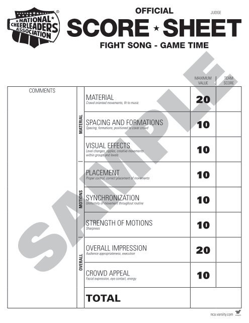 nca competition rule book for school teams - National Cheerleaders ...