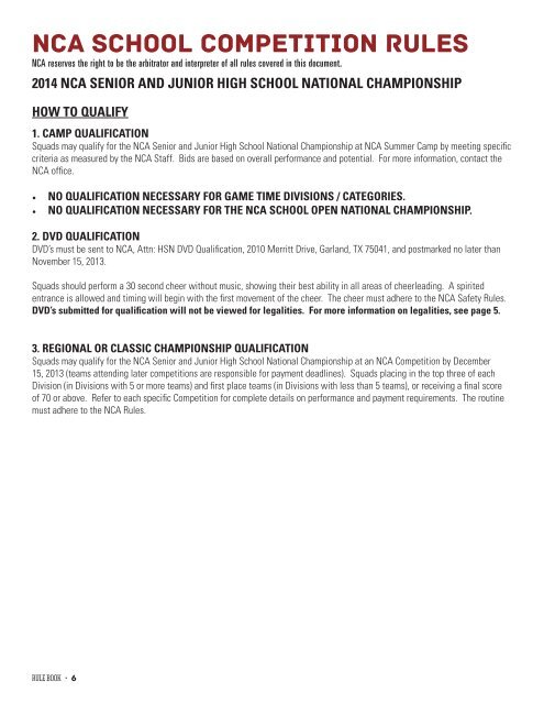nca competition rule book for school teams - National Cheerleaders ...
