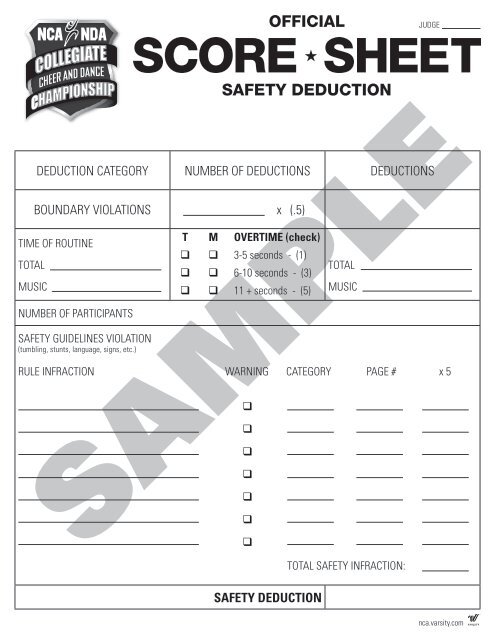 2014 Sample Score Sheets - National Cheerleaders Association ...