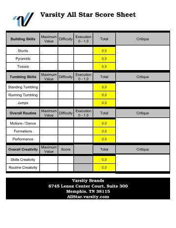 VSS Score Sheet - Varsity.com