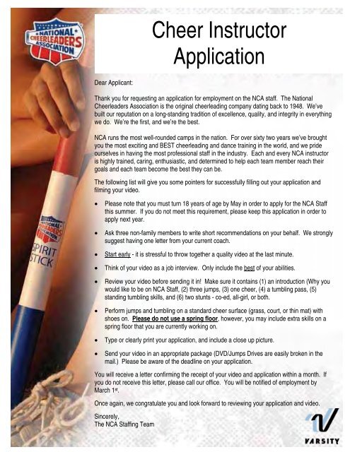 Cheer Instructor Application - National Cheerleaders Association ...