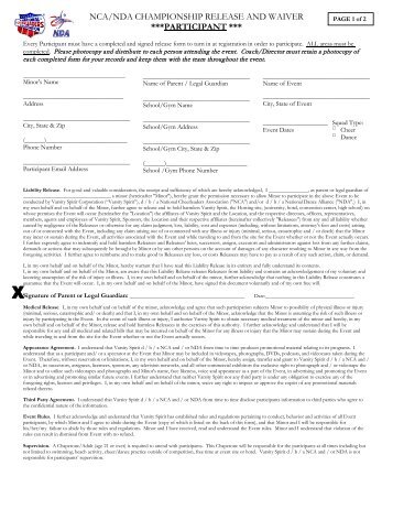 participant release and waiver form - National Cheerleaders ...