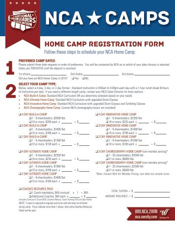 HOME CAMP REGISTRATION FORM - Varsity.com