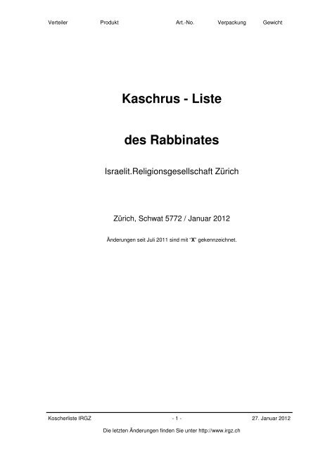Irgz Koscherliste