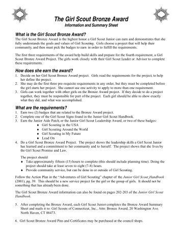 Bronze Award Info and Summary Sheet - Girl Scouts of Connecticut
