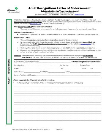 Adult Recognitions Letter of Endorsement Form - Outstanding ...