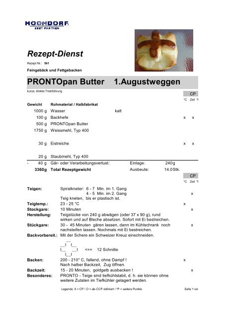 PRONTOpan Butter 1.Augustweggen Rezept-Dienst