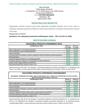 registracijos mokestis sertifikavimo Ä¯kainiai ekologiÅ¡kÅ³ ... - EKOagros