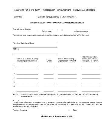 Parent Request for Transportation Reimbursement Form