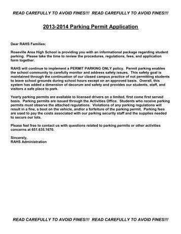 2012-2013 Parking Permit Application - Roseville Area Schools