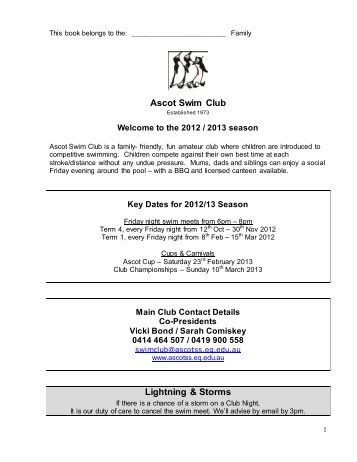 Swim Club Handbook - Ascot State School - Education Queensland