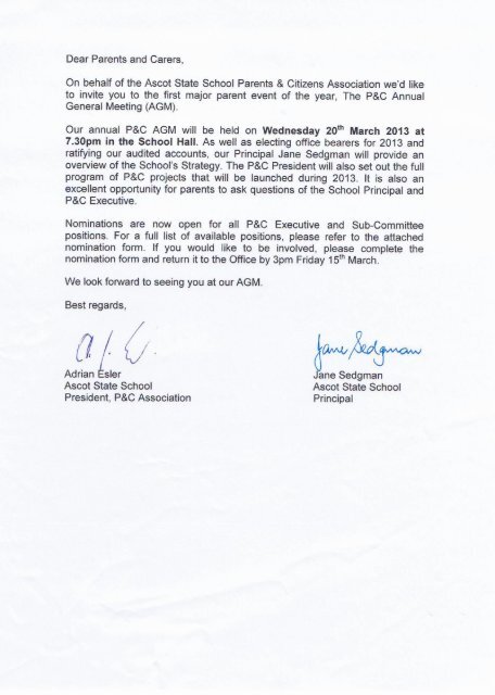 P and C 2013 AGM Invitation - Ascot State School