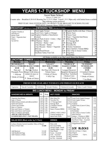 2011 tuckshop menu yr1-7 - Ascot State School