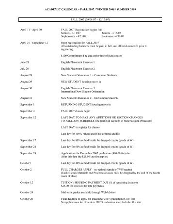 ACADEMIC CALENDAR â FALL 2004 / WINTER 2005 ... - CCS