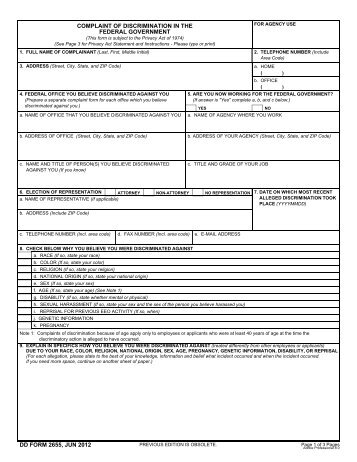 DD Form 2655, Complaint of Discrimination in the Federal ...