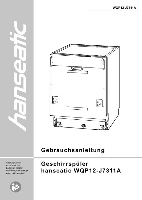 Gebrauchsanleitung Geschirrspüler hanseatic WQP12-J7311A - Baur