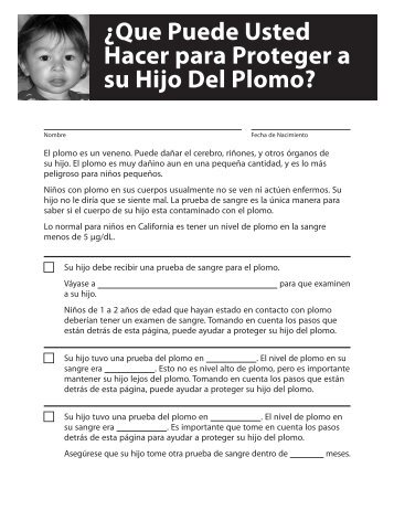 Â¿Que Puede Usted Hacer para Proteger a su Hijo Del Plomo?